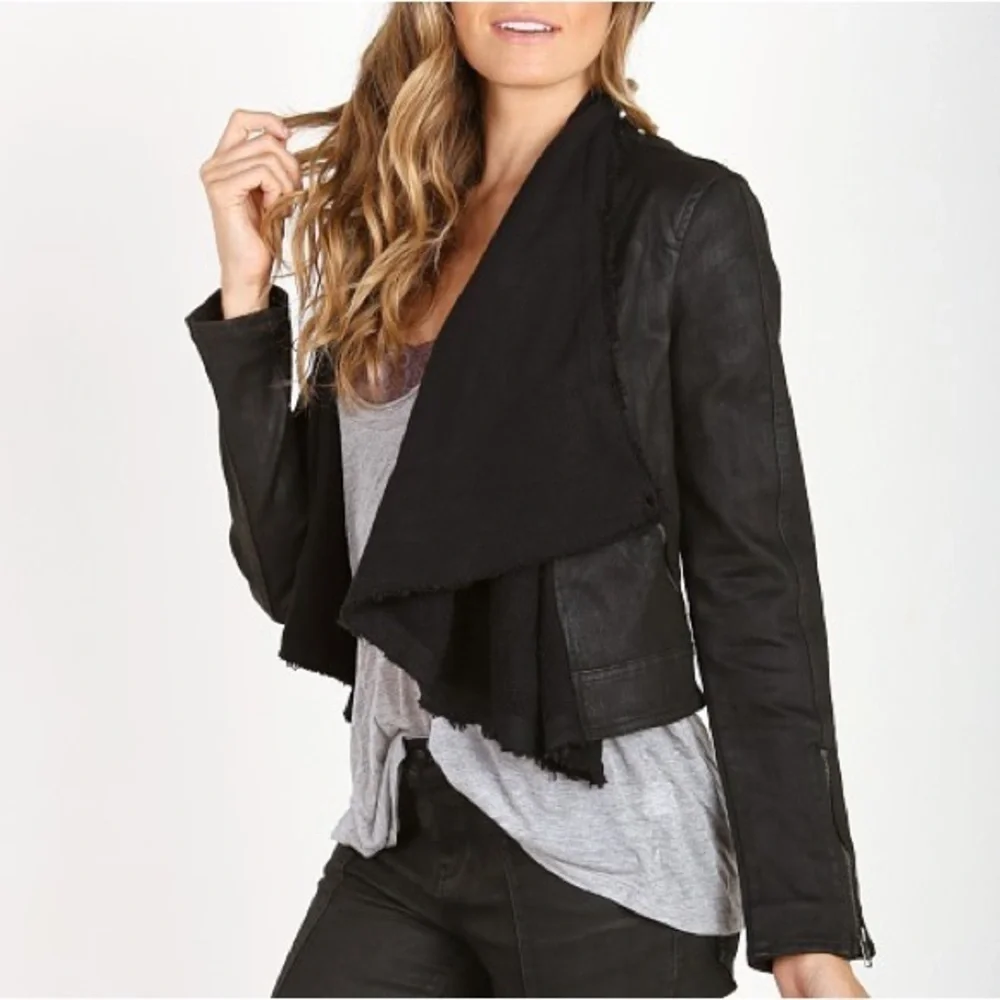 Free People Drape Front Coated Jacket Black 8